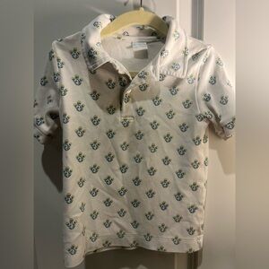 Edgehill Collection White Polo with Blue and Yellow Floral Print